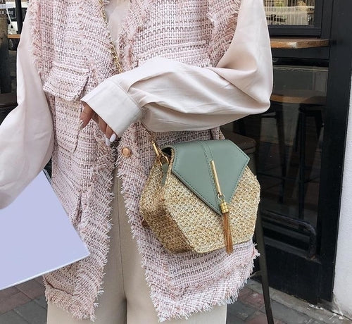 Fashion Hexagon Straw Handbag